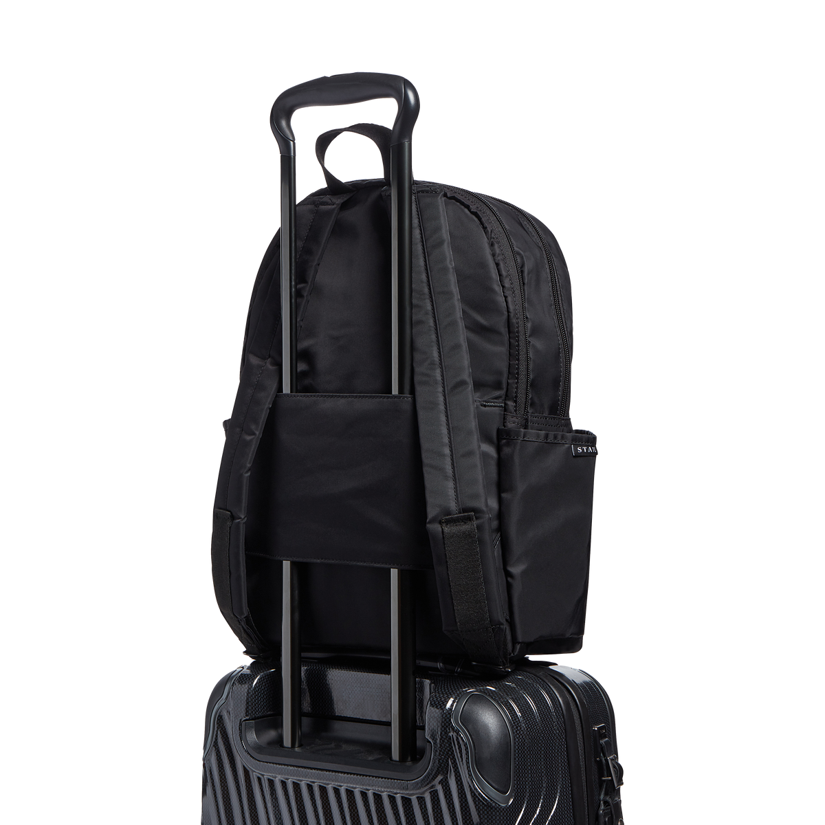 state bags kane double pocket backpack nylon black backside travel sleeve click to zoom