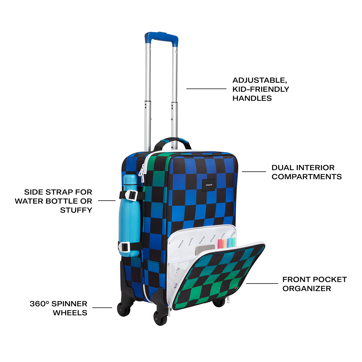 state bags Logan suitcase polyester blue checkerboard Features view click to zoom