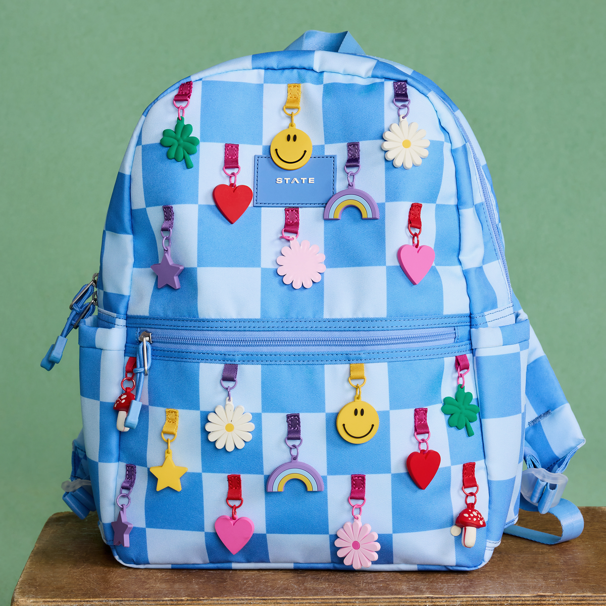Kane Backpack charms blue check
