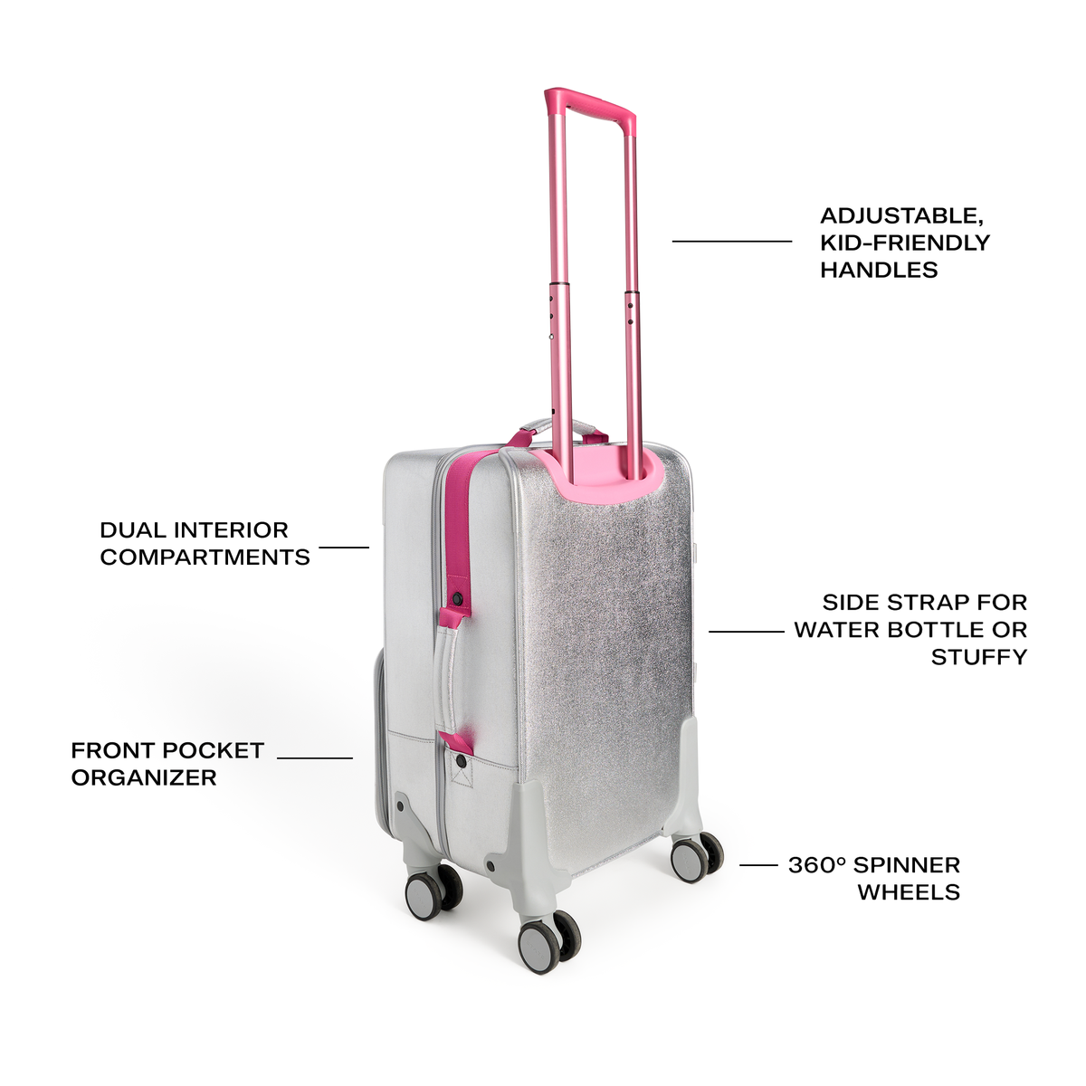 STATE Bags Logan carry-On Suitcase Happy fuzzy Hearts Features Callouts Click to Zoom