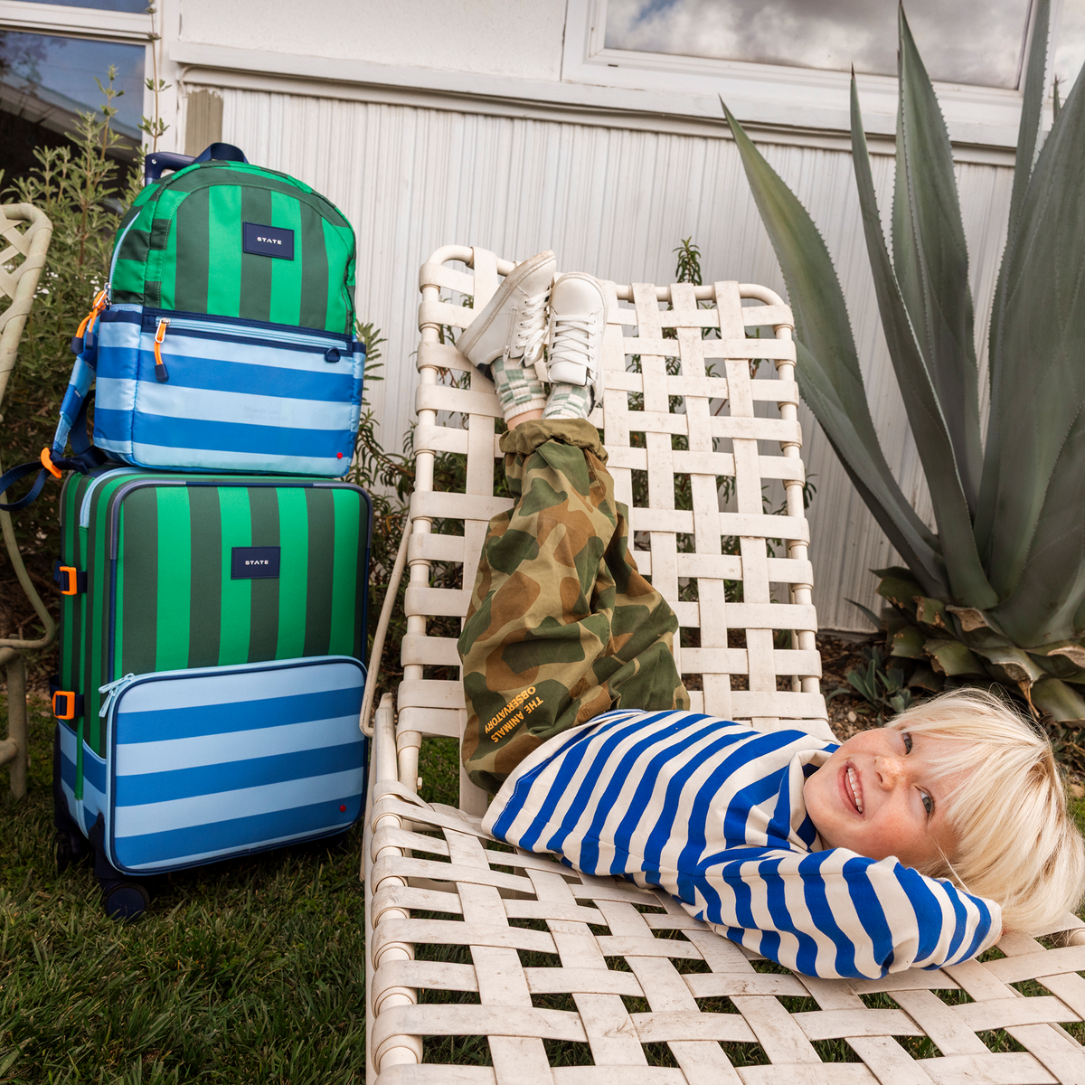 kids sitting with STATE Bags Kane Backpack Stripes Click to Zoom