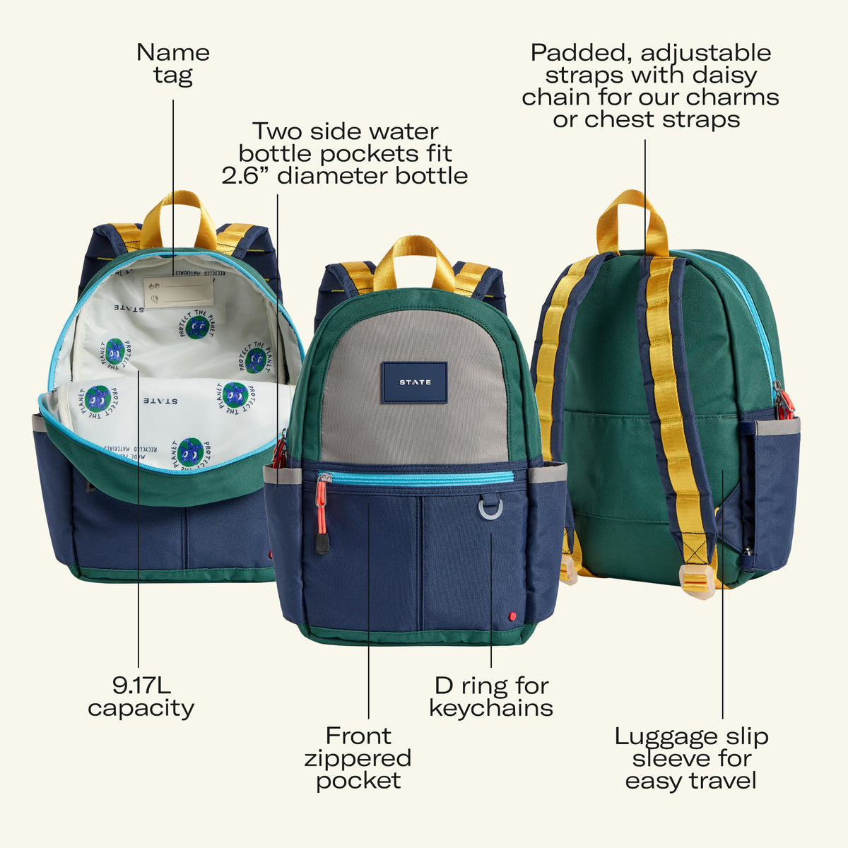 Kane mini green/navy features image