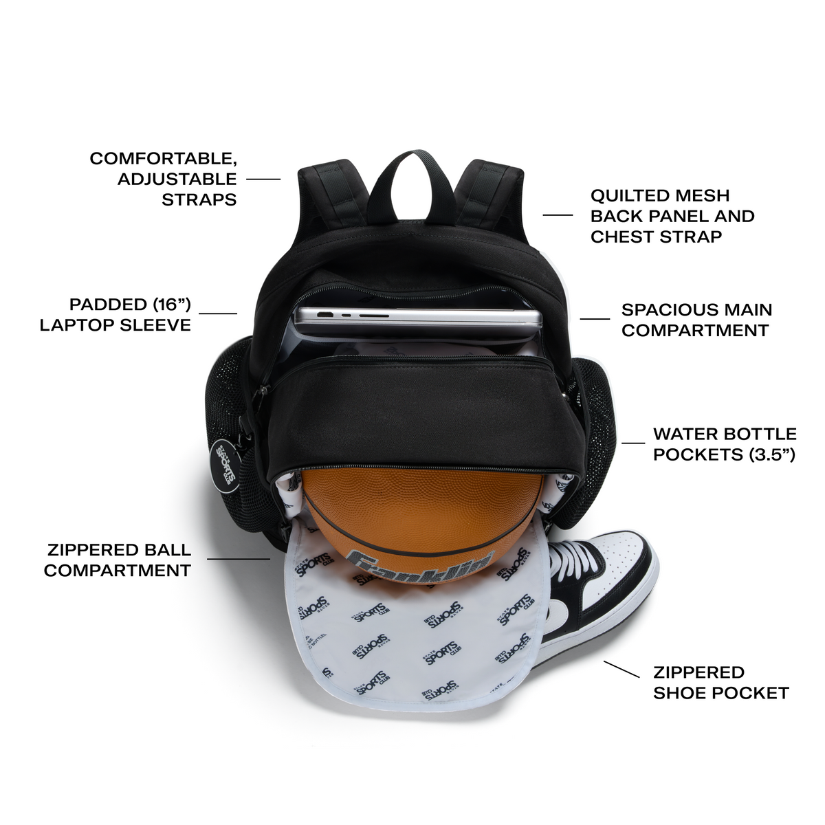 STATE Bags Ozzie Ball Bag Black Interior View Features Call Out Click to Zoom