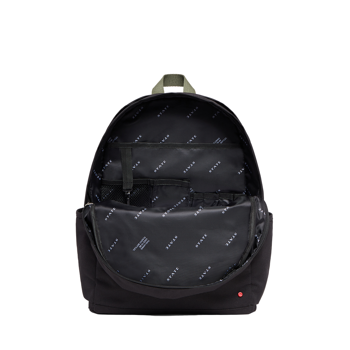 state bags kane double pocket large backpack polyester canvas black interior front view click to zoom 