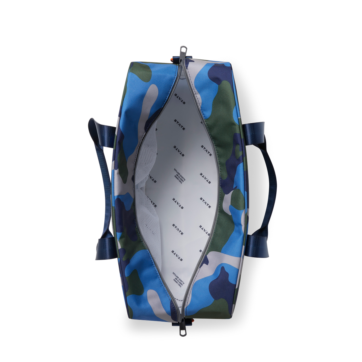 state bags rockaway duffle polyester canvas camo interior overhead view click to zoom