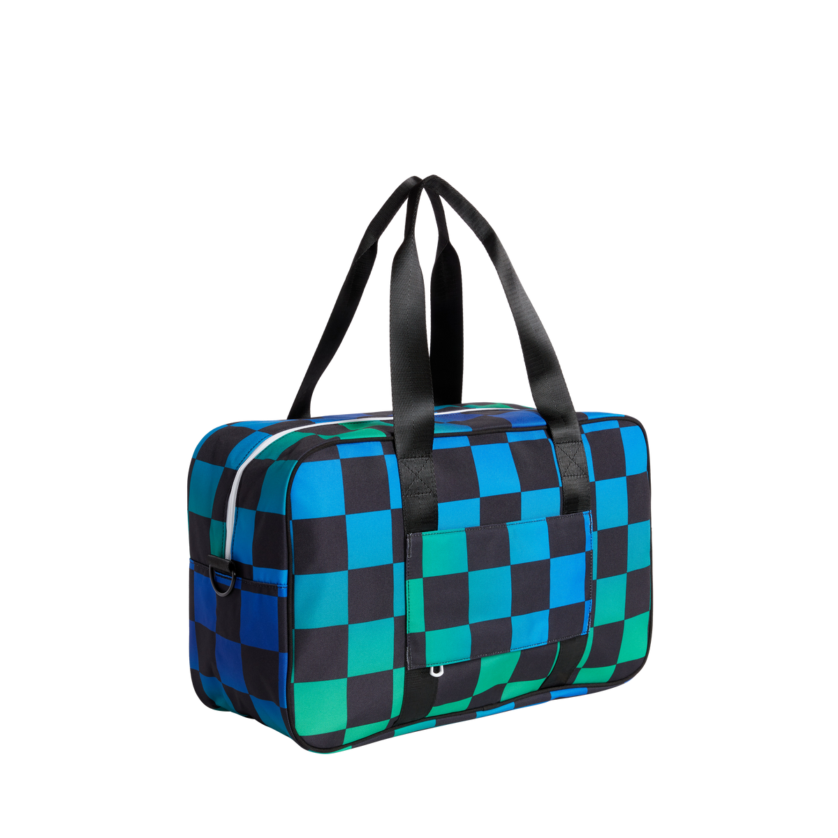 state bags rockaway duffle polyester canvas blue checkerboard side view on luggage click to zoom