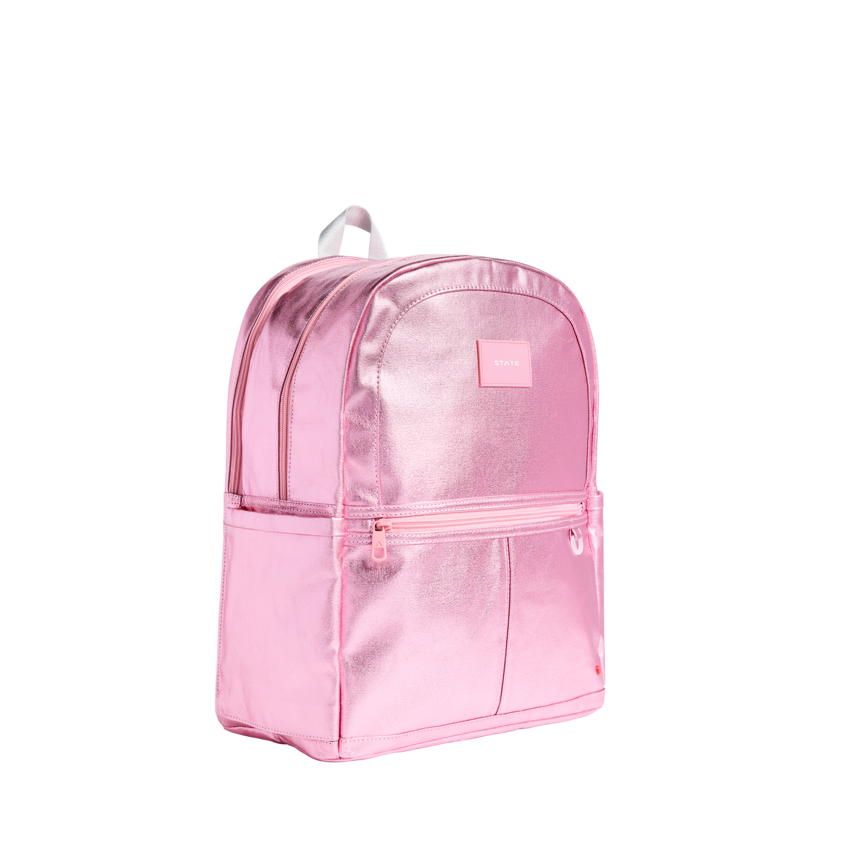 STATE Bags Kane Double Pocket Large Backpack Metallic Pink Side View Click to Zoom