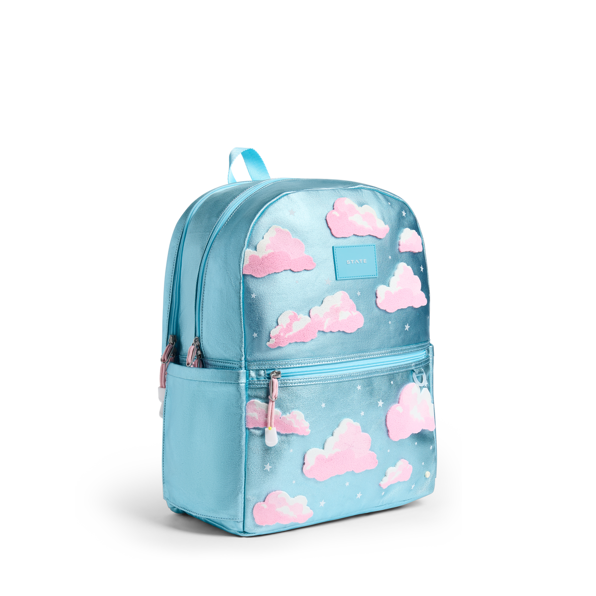 STATE Bags Kane Double Pocket Backpack Metallic Clouds Front View Click to Zoom