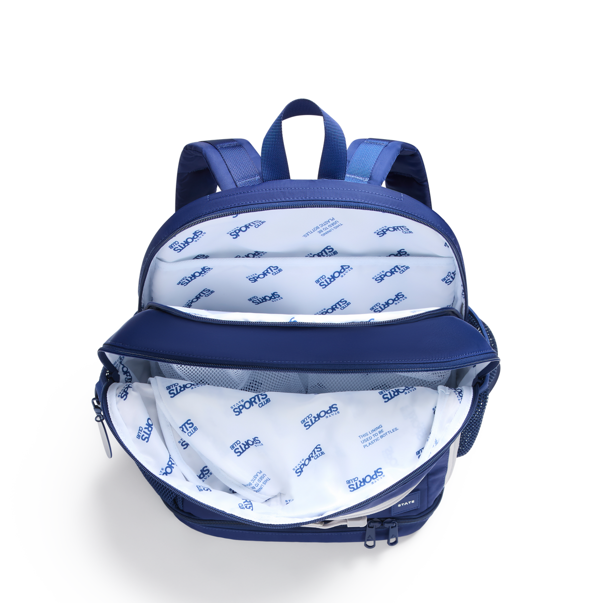 STATE Bags Lenox Tennis Bag Navy Side Overhead Interior View Click to Zoom