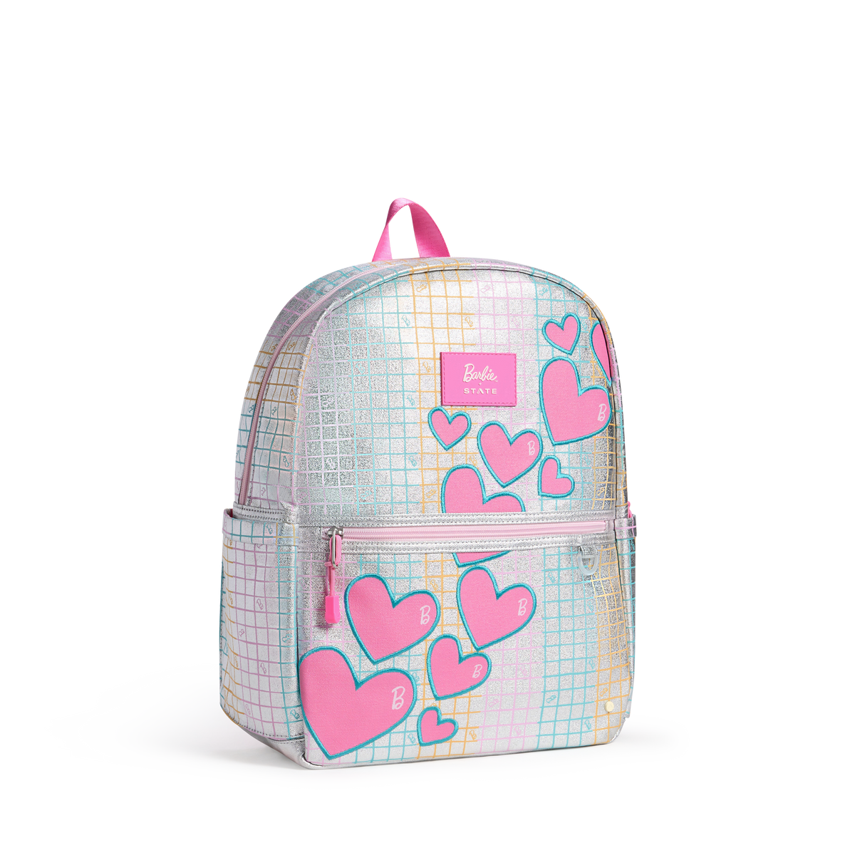 STATE x Barbie™ Kane Backpack Metallic Grid & hearts Side view click to zoom