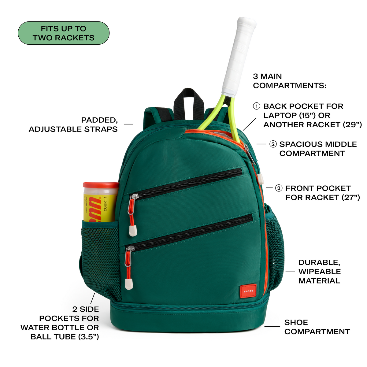 STATE Bags Lenox Tennis Bag Evergreen features callout