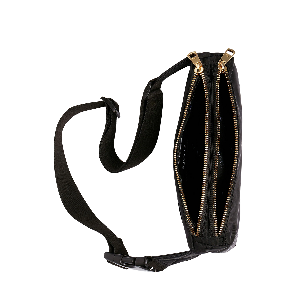 state bags lorimer fanny pack nylon black/gold interior overhead view click to zoom