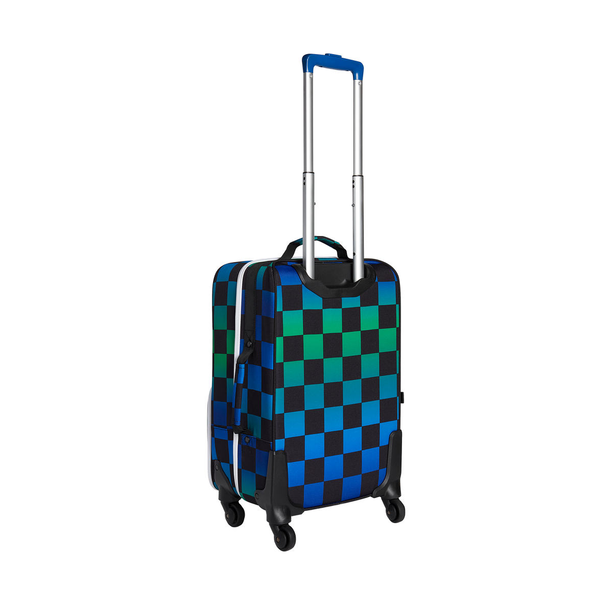 state bags Logan suitcase polyester blue checkerboard back view side angle click to zoom
