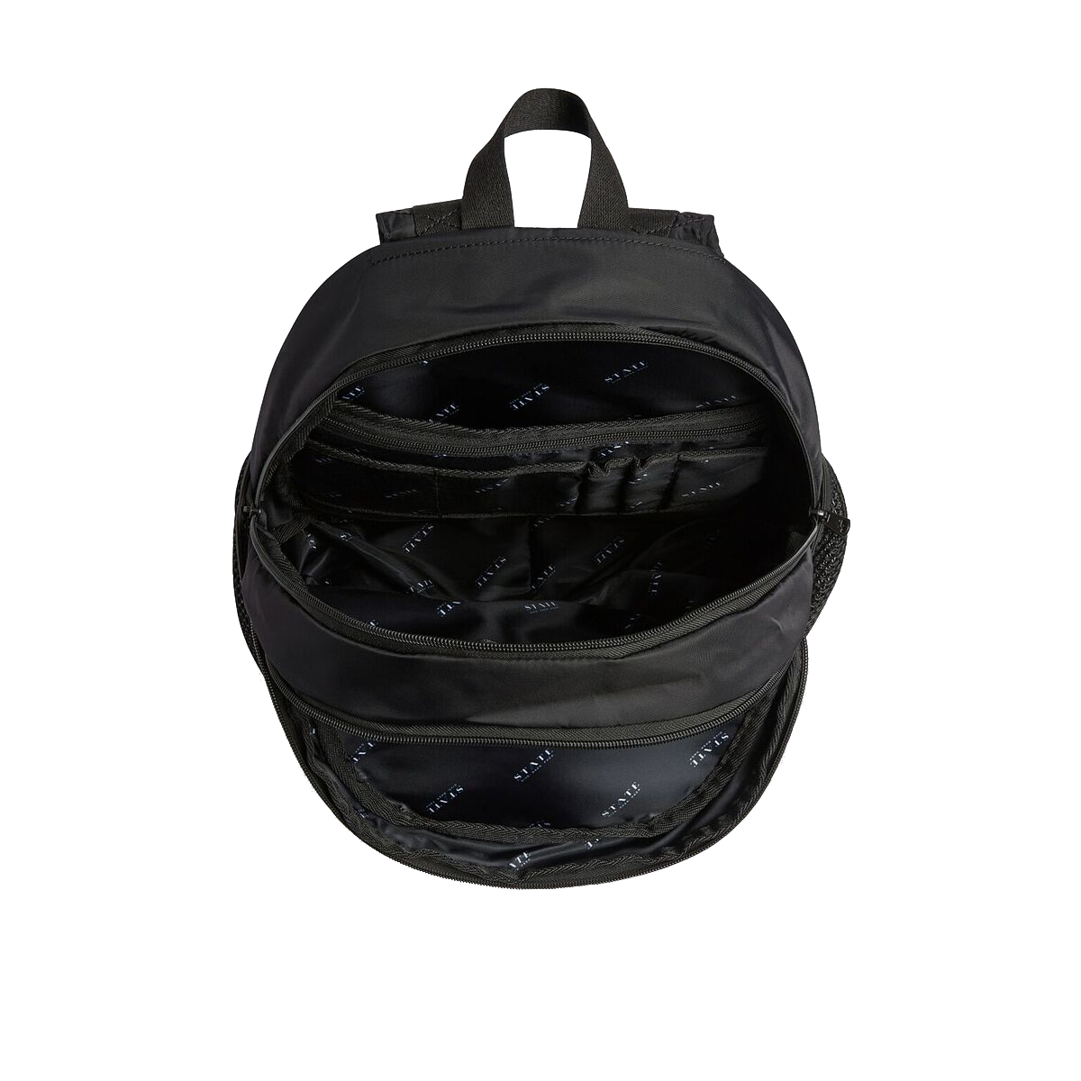 state bags Lenox with shoe pocket backpack nylon black interior overhead view click to zoom
